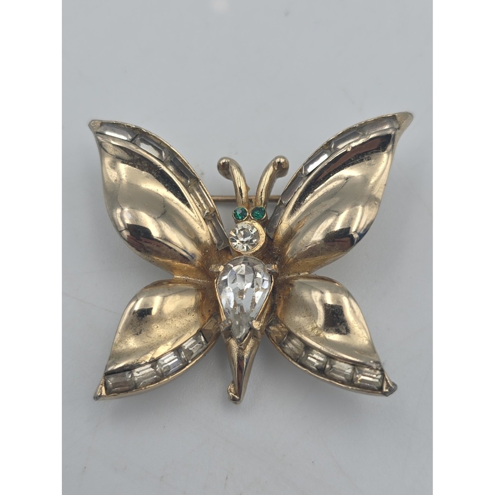 Rare Vintage Estate Signed CORO Butterfly Gold Tone 1 3/8" Brooch